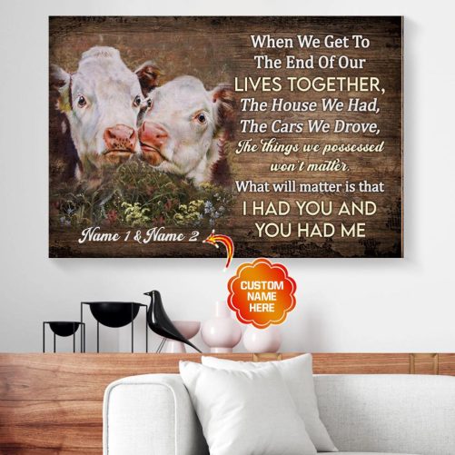 Custom Name Cow Couple Canvas I Had You You Had Me 2