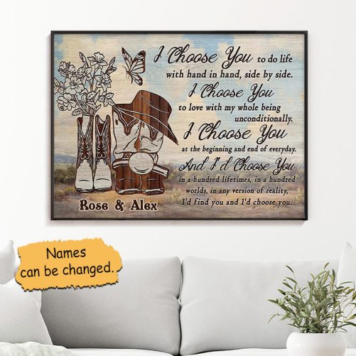 Custom Name Cowboy Couple Canvas I Choose You To Do Life (2)