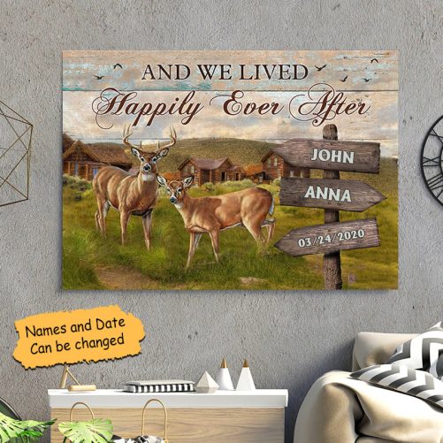 Custom Name Deer Couple Canvas And We Lived Happily Ever After (2)
