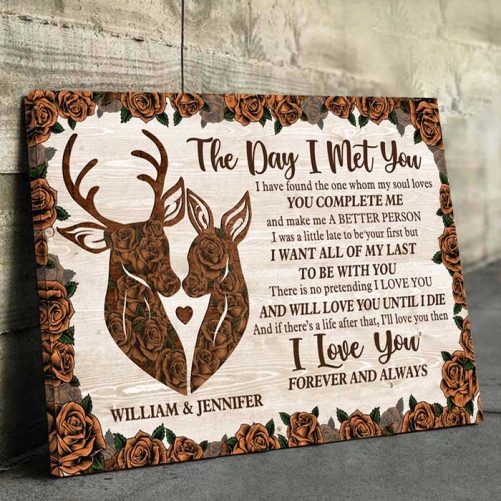 Custom Name Deer Couple Canvas The Day I Met You Rose (1)