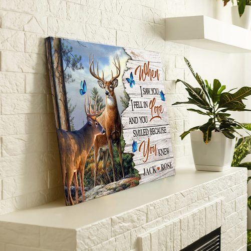 Custom Name Deer Couple Canvas When I Saw You I Fell In Love (3)
