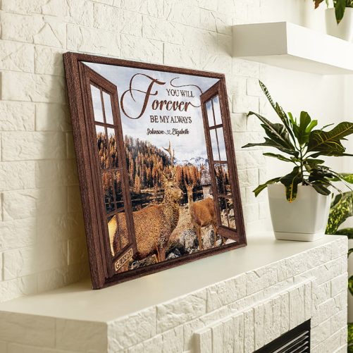 Custom Name Deer Couple Canvas You Will Forever Be My Always (3)