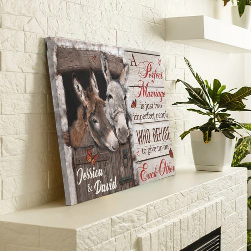 Custom Name Donkey Couple Canvas A Perfect Marriage (1)