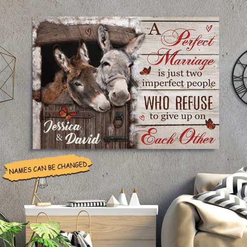 Custom Name Donkey Couple Canvas A Perfect Marriage (3)