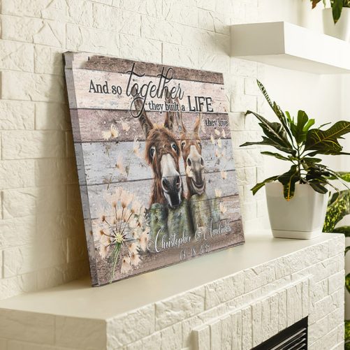 Custom Name Donkey Couple Canvas And So Together They Built A Life They Love (3)