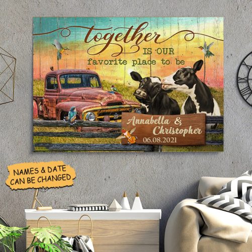 Custom Name Farm Canvas Cow Couple Together Is Our Favorite Place To Be (2)
