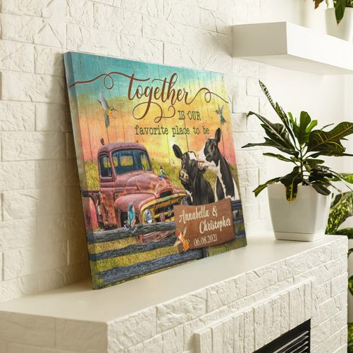 Custom Name Farm Canvas Cow Couple Together Is Our Favorite Place To Be (3)