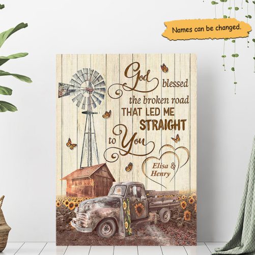 Custom Name Farm Canvas For Couple God Blessed The Broken Road That Led Me To Straight To You (2)