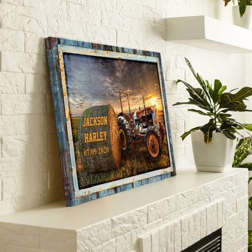 Custom Name Farmer Couple Canvas Old Tractor (1)