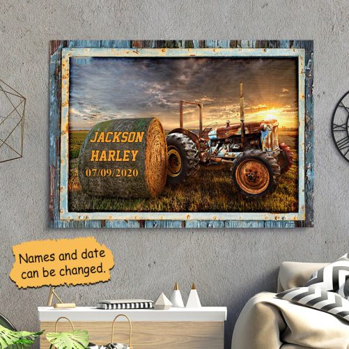 Custom Name Farmer Couple Canvas Old Tractor (3)