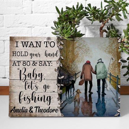 Custom Name Fishing Couple Canvas Baby Let's Go Fishing 2