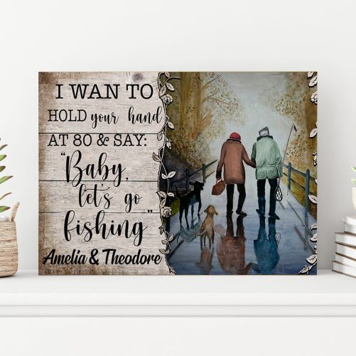 Custom Name Fishing Couple Canvas Baby Let's Go Fishing