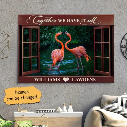 Custom Name Flamingo Couple Canvas Together We Have It All (2)