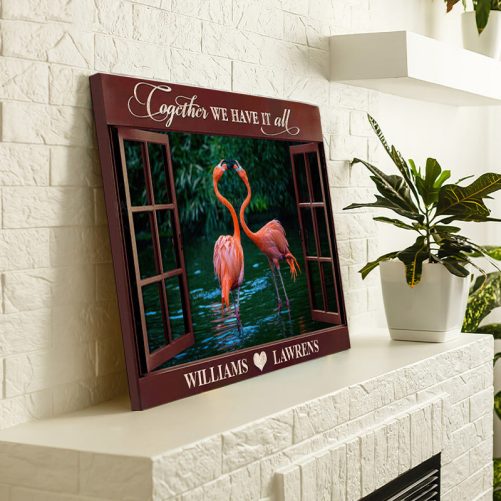 Custom Name Flamingo Couple Canvas Together We Have It All (3)
