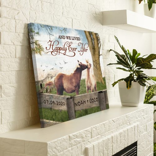 Custom Name Horse Couple Canvas And We Lived Happily Ever After (3)
