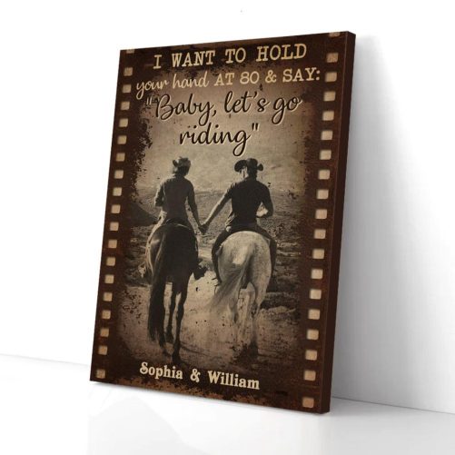 Custom Name Horse Couple Canvas Baby Let's Go Riding 1