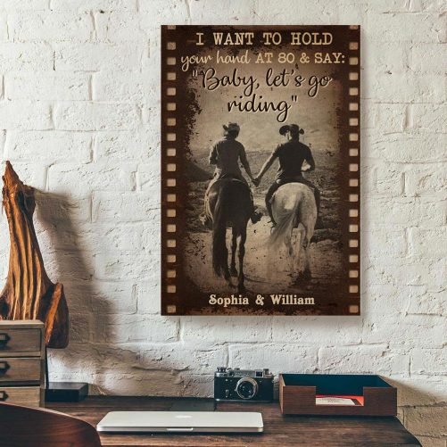 Custom Name Horse Couple Canvas Baby Let's Go Riding 2