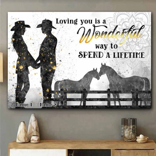Custom Name Horse Couple Canvas Loving You Is Wonderful Way To Spend A Lifetime (1)