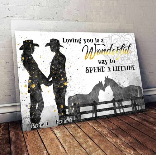 Custom Name Horse Couple Canvas Loving You Is Wonderful Way To Spend A Lifetime (2)