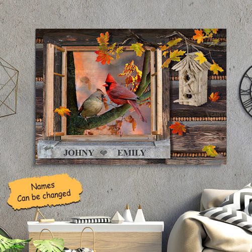Custom Name Hummingbird Couple Canvas Autumn (2)