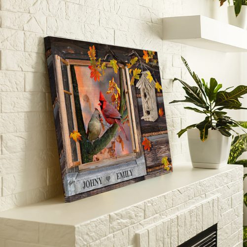 Custom Name Hummingbird Couple Canvas Autumn (3)