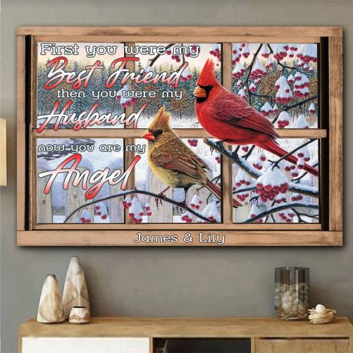 Custom Name Hummingbird Memorial Canvas For Widow You Were My Husband Now You Are My Angel (2)