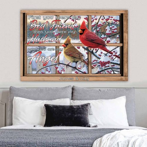 Custom Name Hummingbird Memorial Canvas For Widow You Were My Husband Now You Are My Angel (3)