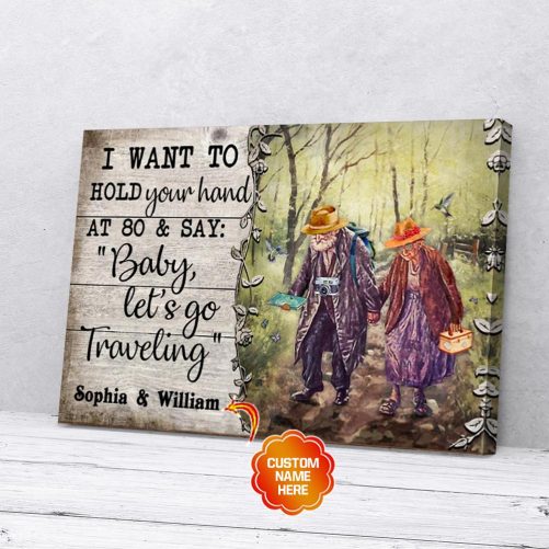 Custom Name Old Couple Canvas Baby Let's Go Traveling 1