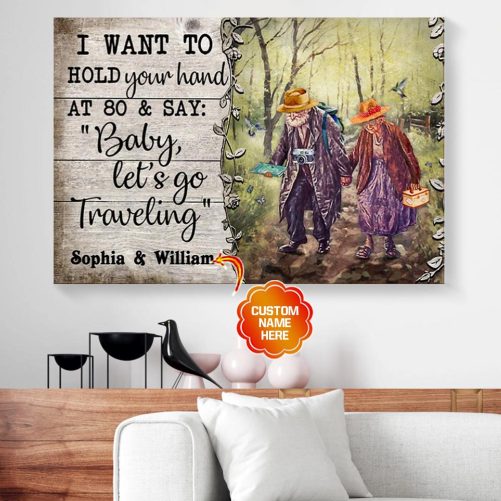 Custom Name Old Couple Canvas Baby Let's Go Traveling 2