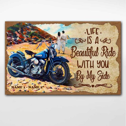 Custom Name Rider Couple Canvas Life Is A Beautiful Ride With You By My Side (1)