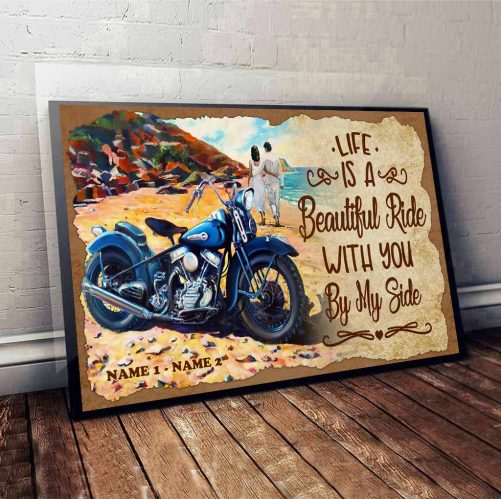 Custom Name Rider Couple Canvas Life Is A Beautiful Ride With You By My Side (3)