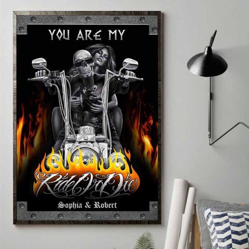 Custom Name Rider Skull Couple Canvas You Are My Ride Or Die (1)