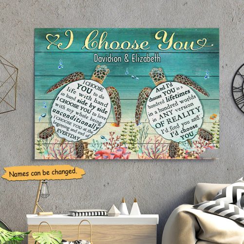 Custom Name Sea Turtle Couple Canvas I Choose You To Do Life (2)