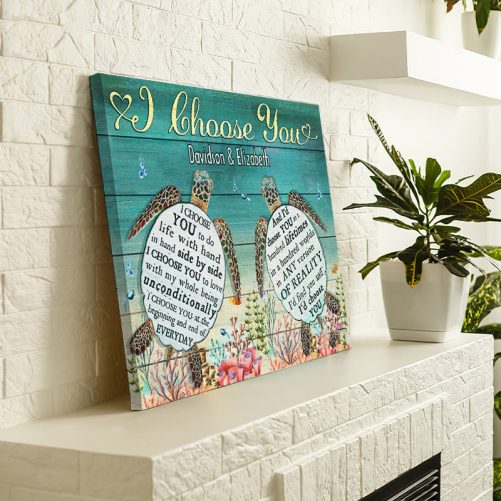 Custom Name Sea Turtle Couple Canvas I Choose You To Do Life (3)