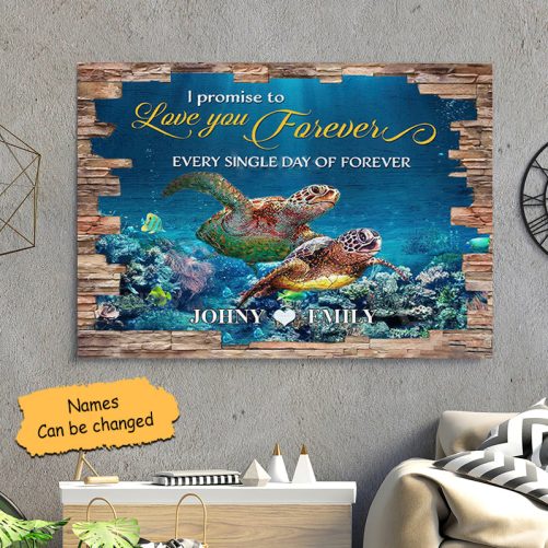 Custom Name Sea Turtle Couple Canvas I Promise To Love You Forever (2)