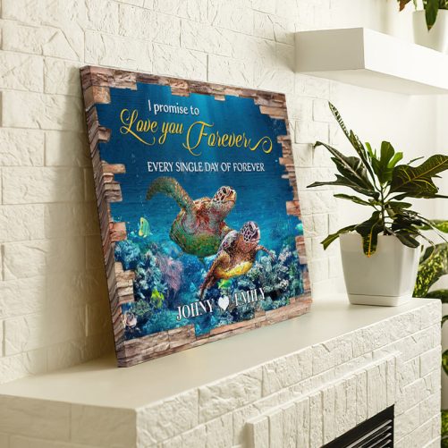 Custom Name Sea Turtle Couple Canvas I Promise To Love You Forever (3)