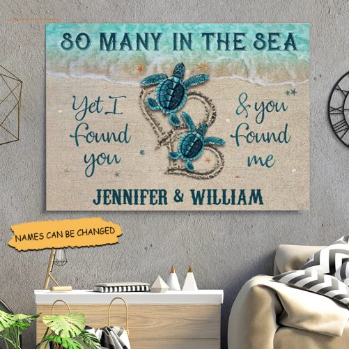 Custom Name Sea Turtle Couple Canvas So Many In The Sea Yet I Found You (2)