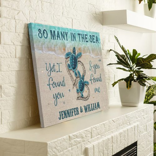 Custom Name Sea Turtle Couple Canvas So Many In The Sea Yet I Found You (3)