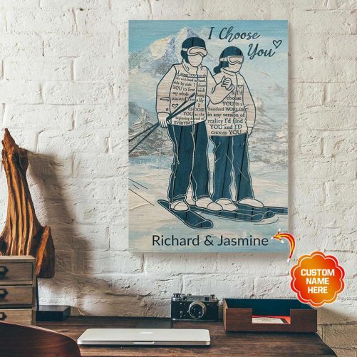 Custom Name Skiing Couple Canvas I Choose You 1