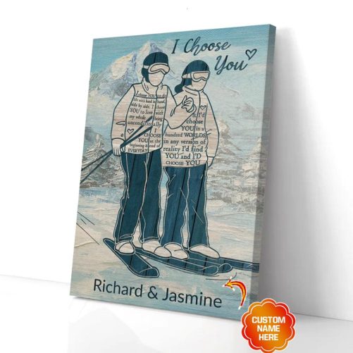 Custom Name Skiing Couple Canvas I Choose You 2