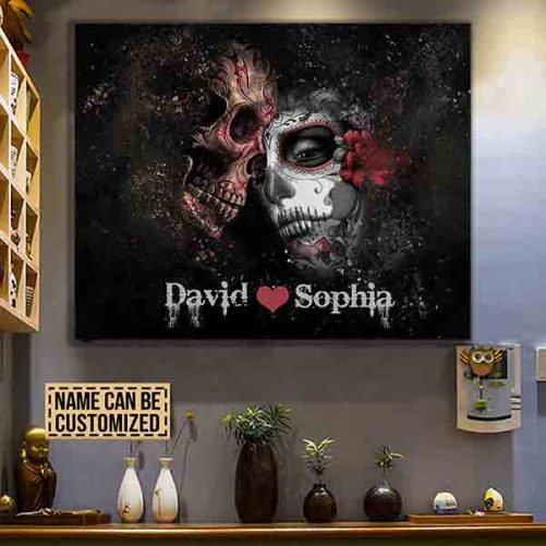 Custom Name Skull Couple Canvas (1)