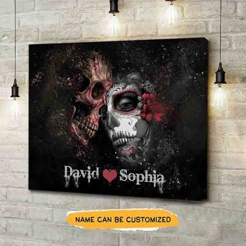 Custom Name Skull Couple Canvas (2)