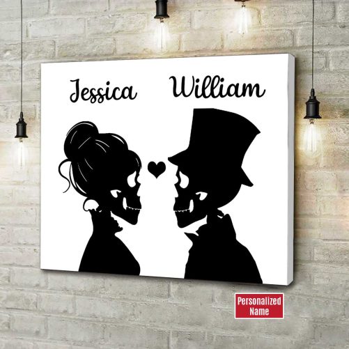 Custom Name Skull Couple Canvas Bride And Groom (1)