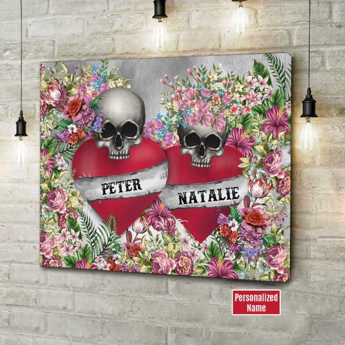 Custom Name Skull Couple Canvas Flower (2)