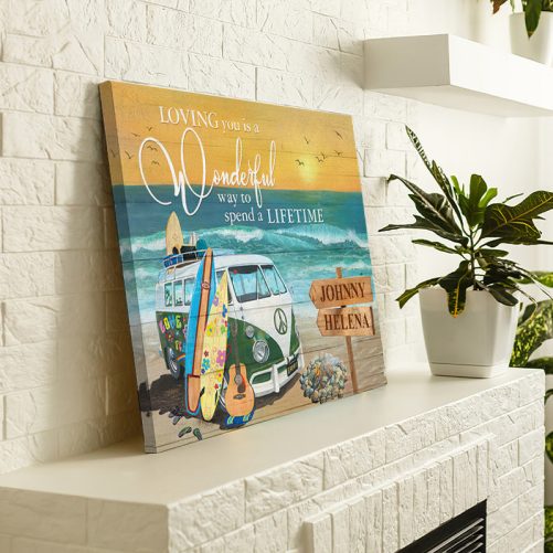 Custom Name Travelling Couple Canvas Loving You Is A Wondeful Way To Spend A Lifetime (1)