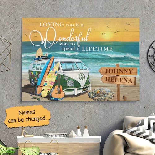 Custom Name Travelling Couple Canvas Loving You Is A Wondeful Way To Spend A Lifetime (3)