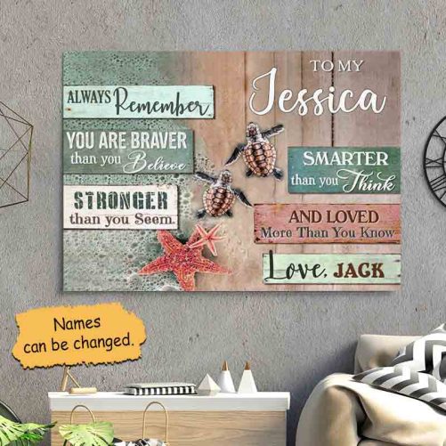 Custom Name Turtle Canvas Always Remember You Are Braver Than You Believe (2)