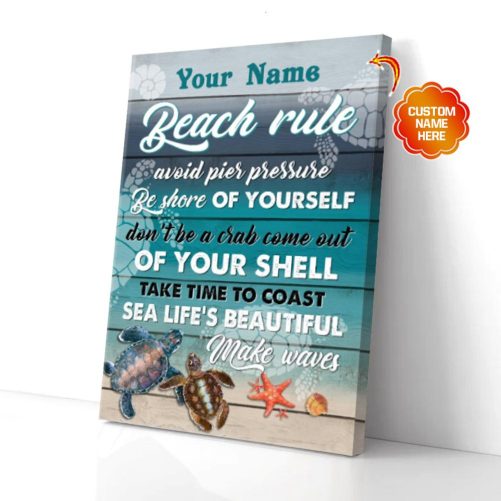 Custom Name Turtle Canvas Beach Rule Sea Life's Beautiful Make Waves 1