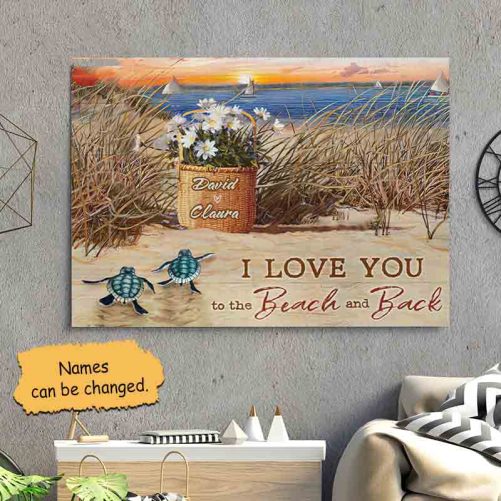 Custom Name Turtle Couple Canvas I Love You To The Beach And Back Daisy (2)