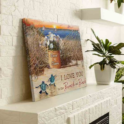 Custom Name Turtle Couple Canvas I Love You To The Beach And Back Daisy (3)